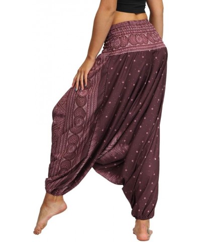 Women Drop Crotch Hippie Harem Pants Boho Pattern High Waist Baggy Yoga Trousers Wine Peacock $12.25 Activewear