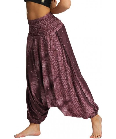 Women Drop Crotch Hippie Harem Pants Boho Pattern High Waist Baggy Yoga Trousers Wine Peacock $12.25 Activewear