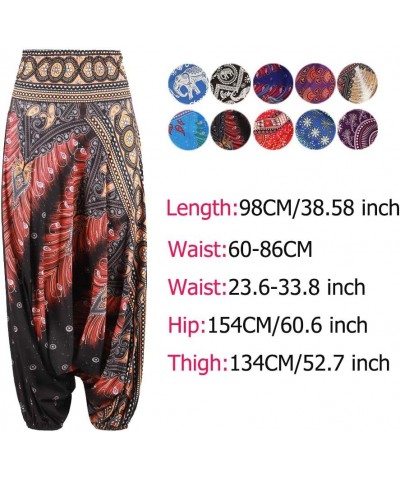 Women Drop Crotch Hippie Harem Pants Boho Pattern High Waist Baggy Yoga Trousers Wine Peacock $12.25 Activewear