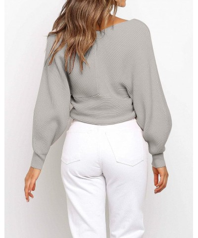 Women's Wrap V Neck Cropped Sweaters 2024 Fall Long Sleeve Cross Front Off Shoulder Solid Knitted Pullover Tops Grey $18.90 S...