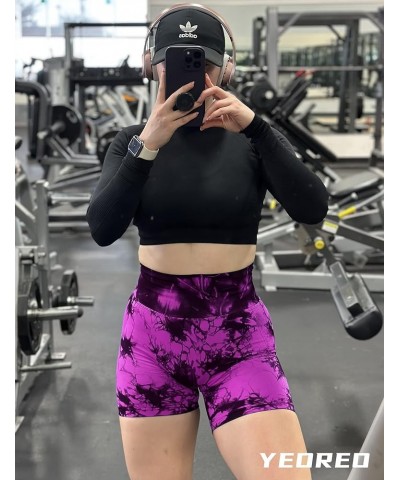 Professional Women Workout Shorts 3.6" Scrunch Shorts Seamless High Waisted Contour Gym Yoga Biker Shorts 1 Purple Pink $12.6...