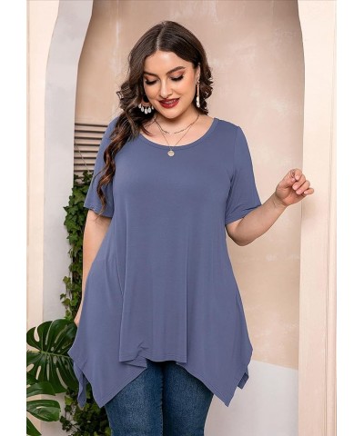 Plus Size Women's Tunic 3/4 Sleeve Clothes Swing Babydoll Top Side Split Crewneck Blouse Flowy Shirts M-5X D04-grey Blue Shor...