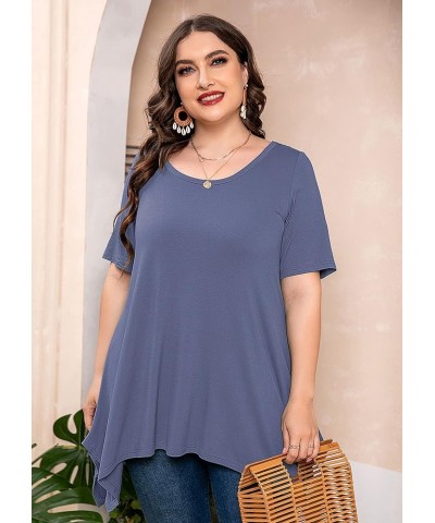 Plus Size Women's Tunic 3/4 Sleeve Clothes Swing Babydoll Top Side Split Crewneck Blouse Flowy Shirts M-5X D04-grey Blue Shor...