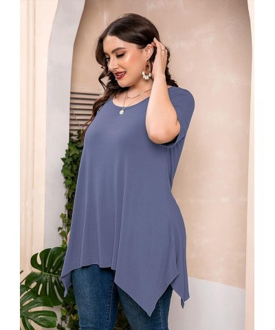 Plus Size Women's Tunic 3/4 Sleeve Clothes Swing Babydoll Top Side Split Crewneck Blouse Flowy Shirts M-5X D04-grey Blue Shor...