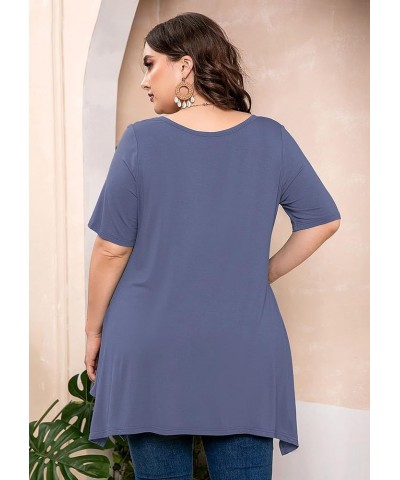 Plus Size Women's Tunic 3/4 Sleeve Clothes Swing Babydoll Top Side Split Crewneck Blouse Flowy Shirts M-5X D04-grey Blue Shor...