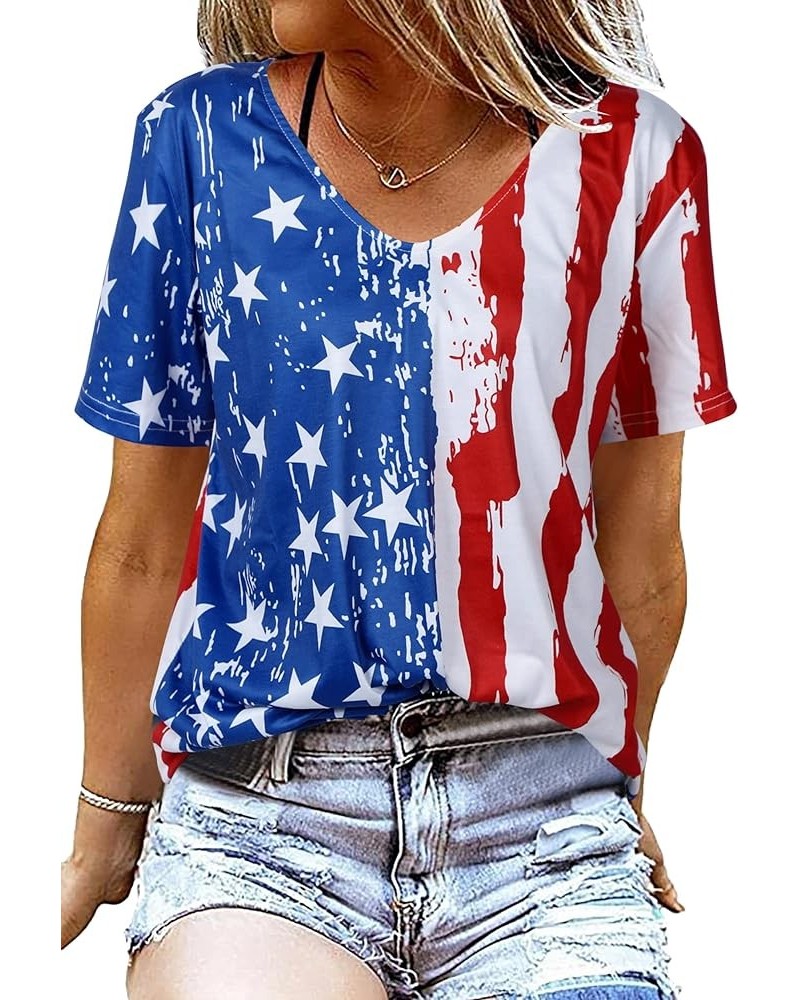 American Flag T Shirt Women USA Star Stripes Fourth July Tee Shirts Casual America Flag Print V Neck Tee Tops Usa Flag $12.00...