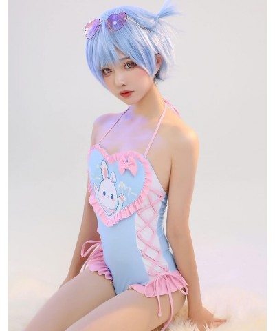 Women Anime One Piece Swimwear Kawaii Swimsuit Anime Bathing Suit Tummy Control Lace Up Bunny Blue $16.79 Swimsuits