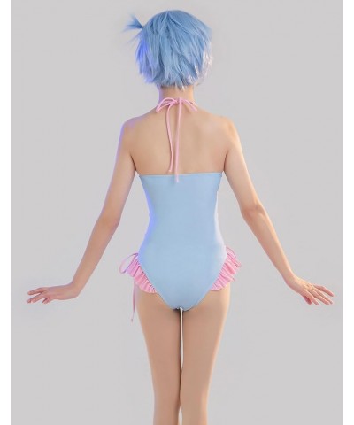 Women Anime One Piece Swimwear Kawaii Swimsuit Anime Bathing Suit Tummy Control Lace Up Bunny Blue $16.79 Swimsuits