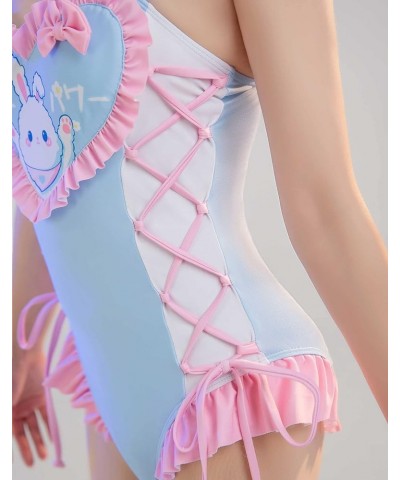 Women Anime One Piece Swimwear Kawaii Swimsuit Anime Bathing Suit Tummy Control Lace Up Bunny Blue $16.79 Swimsuits