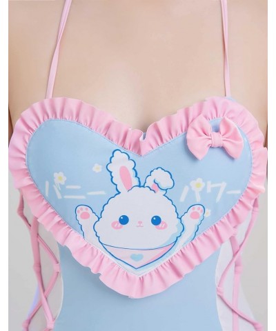 Women Anime One Piece Swimwear Kawaii Swimsuit Anime Bathing Suit Tummy Control Lace Up Bunny Blue $16.79 Swimsuits