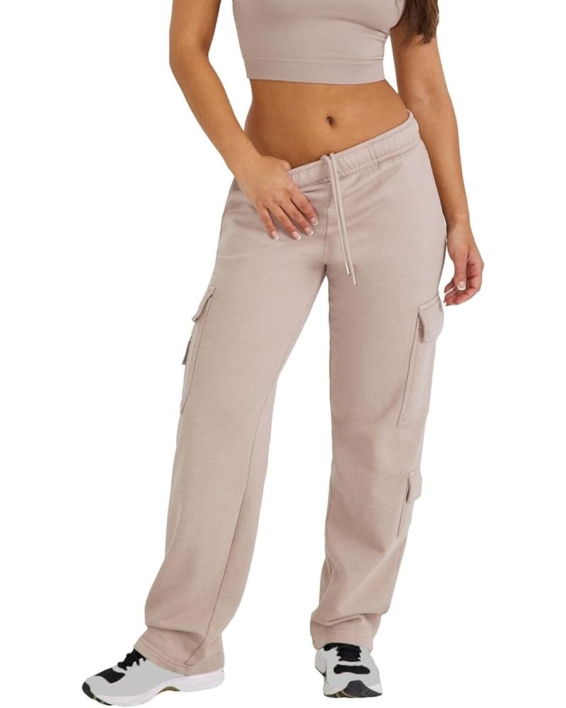 Women Cargo Sweatpants Baggy Straight Leg Stretchy Joggers Pants Flap Pockets Casual Fleece Sweat Pants Light Brown $19.78 Ac...