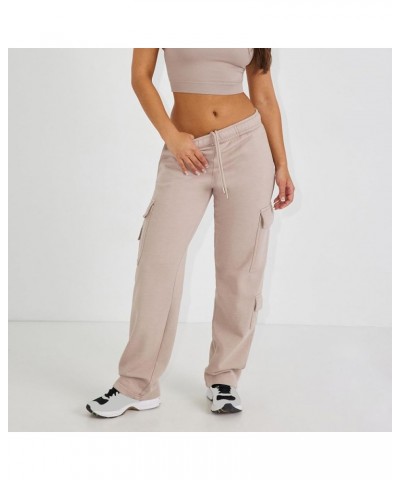 Women Cargo Sweatpants Baggy Straight Leg Stretchy Joggers Pants Flap Pockets Casual Fleece Sweat Pants Light Brown $19.78 Ac...