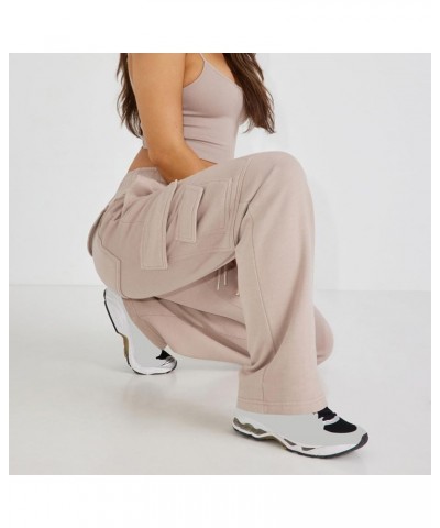 Women Cargo Sweatpants Baggy Straight Leg Stretchy Joggers Pants Flap Pockets Casual Fleece Sweat Pants Light Brown $19.78 Ac...