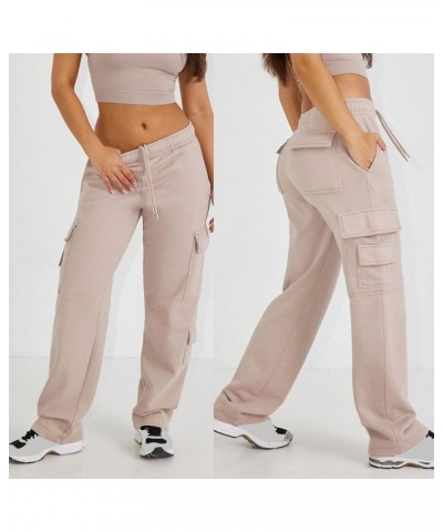 Women Cargo Sweatpants Baggy Straight Leg Stretchy Joggers Pants Flap Pockets Casual Fleece Sweat Pants Light Brown $19.78 Ac...