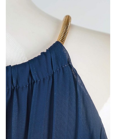 Women's Casual Chiffon Halter Neck Pleated Maxi Dress Navy $18.72 Dresses