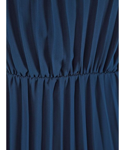 Women's Casual Chiffon Halter Neck Pleated Maxi Dress Navy $18.72 Dresses