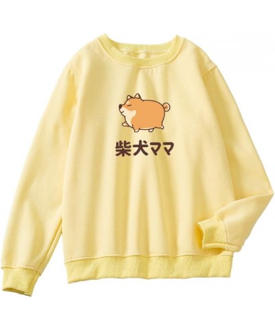 Women Cute Hoodie Fat Corgi Pattern Crewneck Tops Cotton Sweatshirts Pullover Yellow $10.77 Hoodies & Sweatshirts