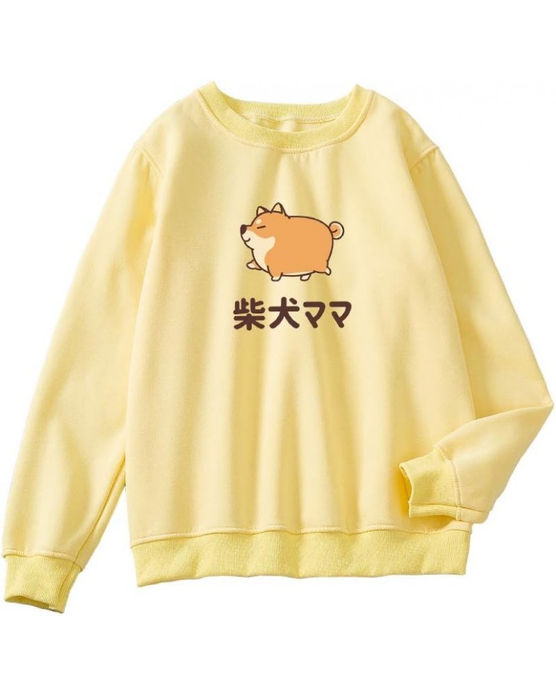 Women Cute Hoodie Fat Corgi Pattern Crewneck Tops Cotton Sweatshirts Pullover Yellow $10.77 Hoodies & Sweatshirts