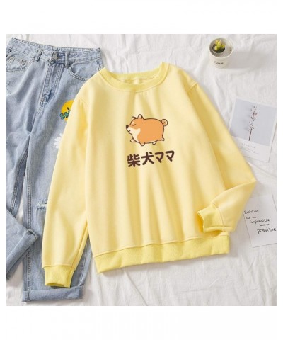 Women Cute Hoodie Fat Corgi Pattern Crewneck Tops Cotton Sweatshirts Pullover Yellow $10.77 Hoodies & Sweatshirts