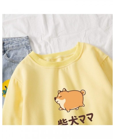 Women Cute Hoodie Fat Corgi Pattern Crewneck Tops Cotton Sweatshirts Pullover Yellow $10.77 Hoodies & Sweatshirts