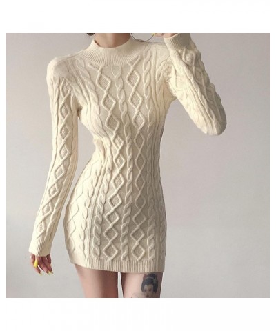 Women Y2k Knit Long Sleeve Short Dress Fairycore Grunge Bodycon Dress Punk Gothic Vintage Dress E-Girl Streetwear U-off-white...