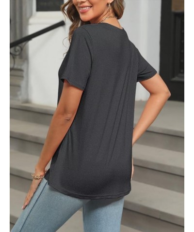 Women's Short Sleeve V Neck Tops Casual Button Down Summer T Shirt Loose Blouses Charcoal $13.49 Blouses