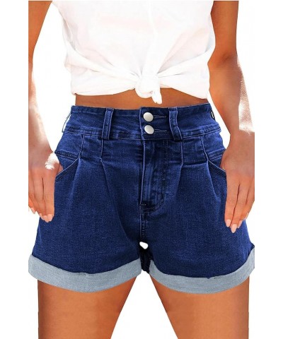 Womens High Waisted Jean Shorts 4 Pockets Summer Stretchy Denim Shorts Folded Hem Jeans Shorts for Women A01-dark Blue $17.64...