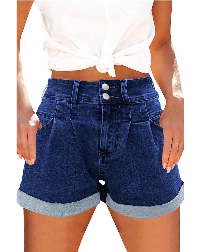 Womens High Waisted Jean Shorts 4 Pockets Summer Stretchy Denim Shorts Folded Hem Jeans Shorts for Women A01-dark Blue $17.64...