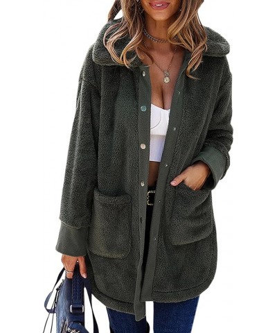 Women Jacket Winter Coat - 2024 Fur Fleece Long Sleeve Sherpa Faux Fuzzy Fall Teddy Fluffy Zip Lapel Outfits 222 Army Green $...