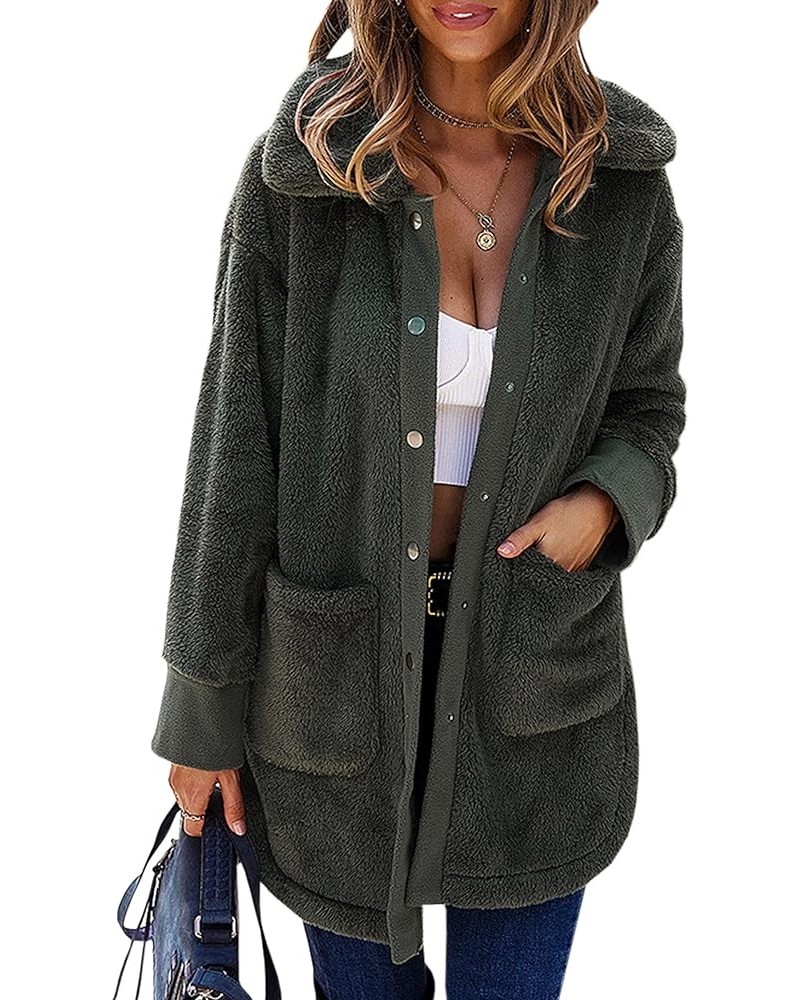 Women Jacket Winter Coat - 2024 Fur Fleece Long Sleeve Sherpa Faux Fuzzy Fall Teddy Fluffy Zip Lapel Outfits 222 Army Green $...