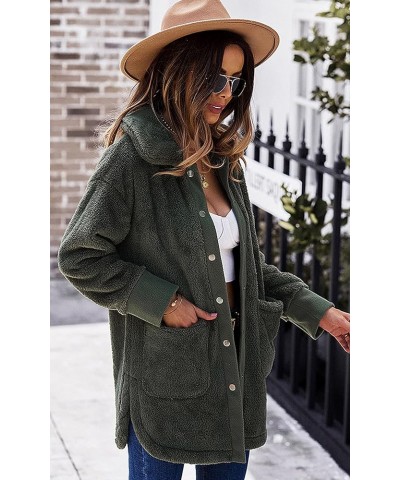 Women Jacket Winter Coat - 2024 Fur Fleece Long Sleeve Sherpa Faux Fuzzy Fall Teddy Fluffy Zip Lapel Outfits 222 Army Green $...