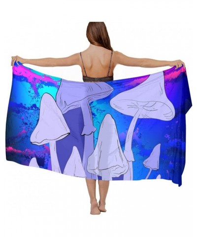 Women's Swimsuit Cover Ups Beach Sarong Dress Chiffon Bathing Suit Wraps Trippy Mushroom Purple Psychedelic Magic Plant(28) $...