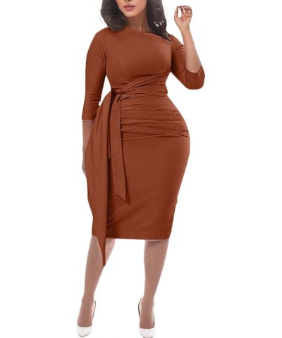 Wedding Dress Elegant Bodycon Ruffle Short Sleeve Cocktail Midi Pencil Dress Cocktail Pleated Hip Maxi Dress Yy2a-brown $12.2...