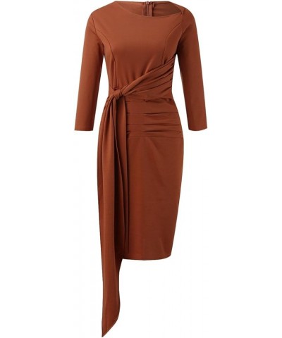 Wedding Dress Elegant Bodycon Ruffle Short Sleeve Cocktail Midi Pencil Dress Cocktail Pleated Hip Maxi Dress Yy2a-brown $12.2...