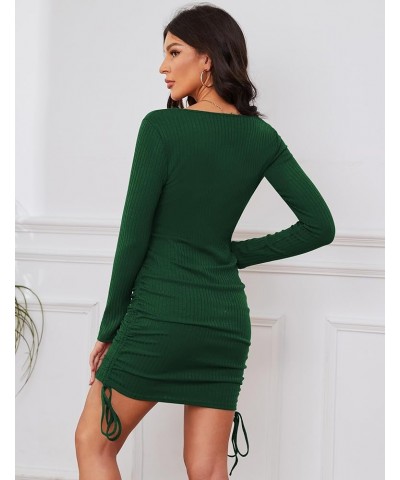 Womens Long Sleeve Dress Ruched Bodycon Midi Dress V Neck Formal Dresses Green $19.94 Dresses