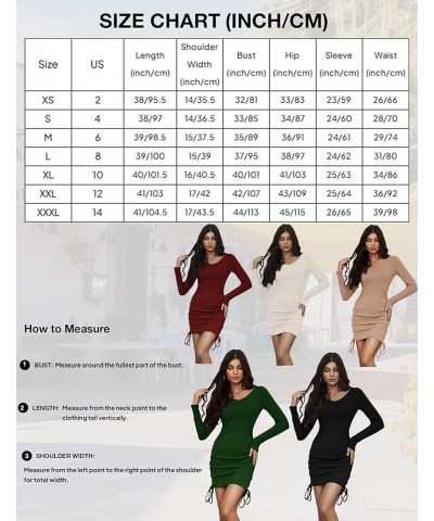 Womens Long Sleeve Dress Ruched Bodycon Midi Dress V Neck Formal Dresses Green $19.94 Dresses