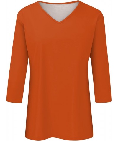 Womens 3/4 Length Sleeve Tops Casual V Neck/Crewneck Summer Shirts Loose Fit Three Quarter Length Sleeve Blouses 04-orange $1...