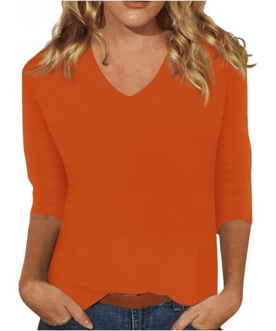 Womens 3/4 Length Sleeve Tops Casual V Neck/Crewneck Summer Shirts Loose Fit Three Quarter Length Sleeve Blouses 04-orange $1...