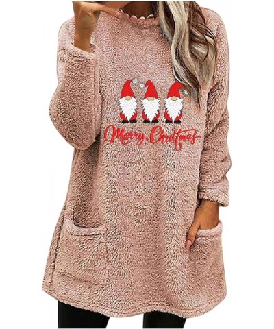 Womens Christmas Sweatshirts Cute Reindeer Graphic Blouse Tops Sherpa Fleece Long Sleeve Shirts with Pocket 023 Pink $8.53 Ho...