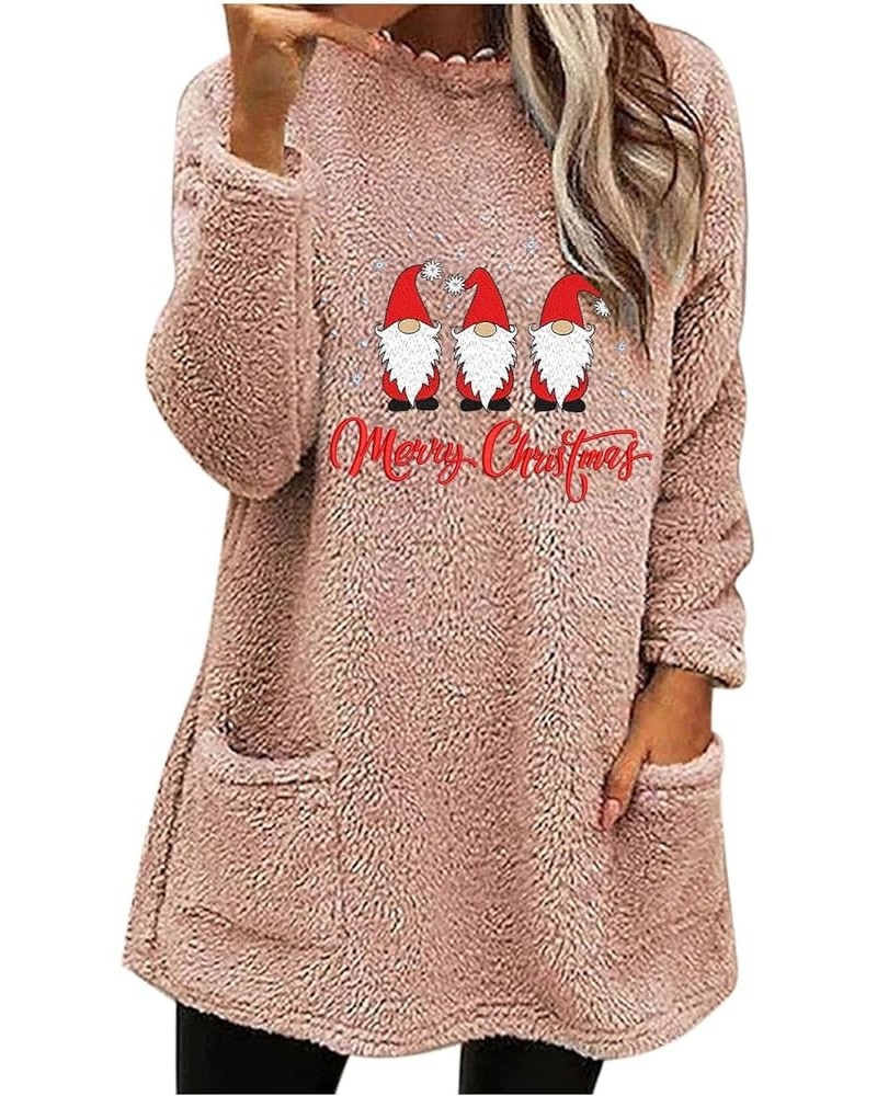 Womens Christmas Sweatshirts Cute Reindeer Graphic Blouse Tops Sherpa Fleece Long Sleeve Shirts with Pocket 023 Pink $8.53 Ho...