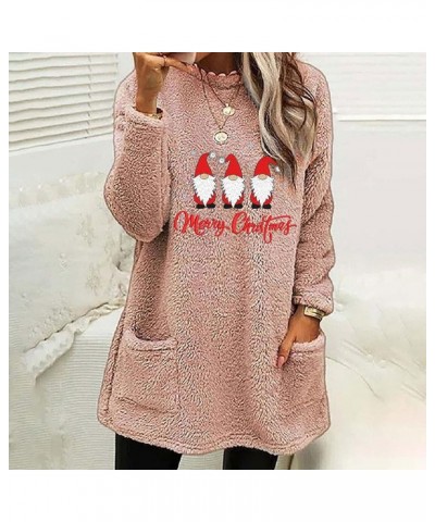 Womens Christmas Sweatshirts Cute Reindeer Graphic Blouse Tops Sherpa Fleece Long Sleeve Shirts with Pocket 023 Pink $8.53 Ho...