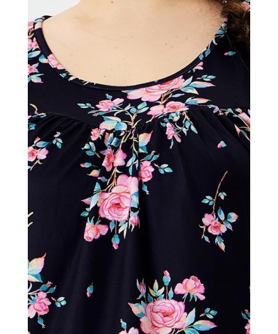 Plus Size Tank Tops for Women V/Round Neck Summer Sleeveless Basic Pleated Shirt Keyhole Tank XL-5XL E-882 Black Floral $10.7...