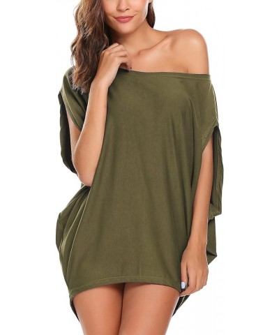 Women's Off Shoulder Blouse Loose Summer T Shirts Batwing Sleeve Tops S-XXL Army Green $10.06 Blouses