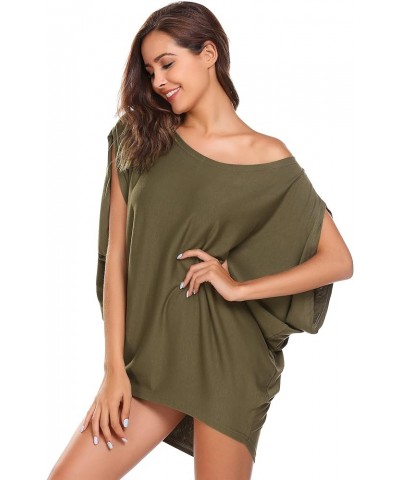 Women's Off Shoulder Blouse Loose Summer T Shirts Batwing Sleeve Tops S-XXL Army Green $10.06 Blouses