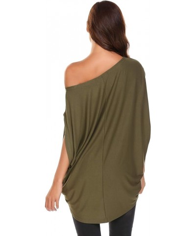 Women's Off Shoulder Blouse Loose Summer T Shirts Batwing Sleeve Tops S-XXL Army Green $10.06 Blouses