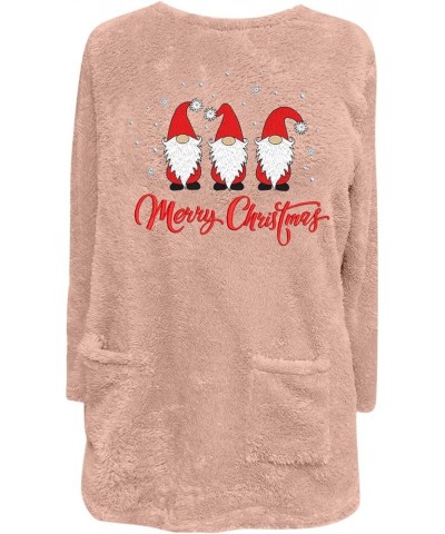 Womens Christmas Sweatshirts Cute Reindeer Graphic Blouse Tops Sherpa Fleece Long Sleeve Shirts with Pocket 023 Pink $8.53 Ho...