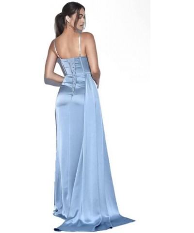 Women's Spaghetti Straps Satin Mermaid Prom Dress Long with Slit Pleated Bodycon Evening Formal Gowns Coral $25.48 Dresses