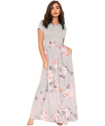 Eloges Summer Short Sleeve Floral Tie Dye Multi Stripe Plus Casual Long Maxi Dress with Pockets Grey Floral $12.61 Dresses