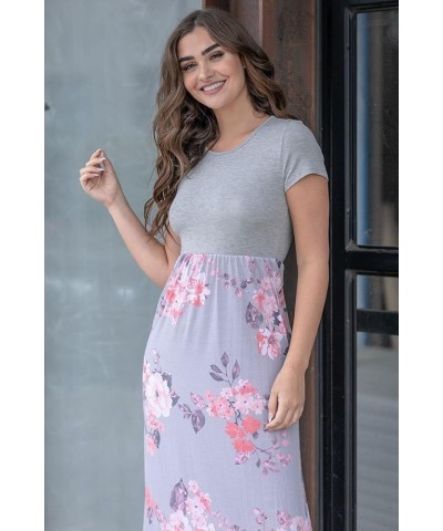 Eloges Summer Short Sleeve Floral Tie Dye Multi Stripe Plus Casual Long Maxi Dress with Pockets Grey Floral $12.61 Dresses