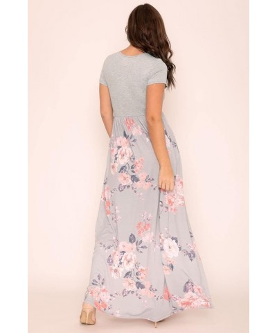 Eloges Summer Short Sleeve Floral Tie Dye Multi Stripe Plus Casual Long Maxi Dress with Pockets Grey Floral $12.61 Dresses